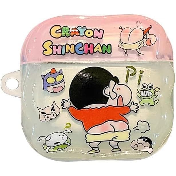 Capa de TPU macia com chaveiro para Apple AirPods 1ª, 2ª, 3ª e 4ª Geração, Crayon Shin-Chan, Estilo Japonês, Desenho Ani