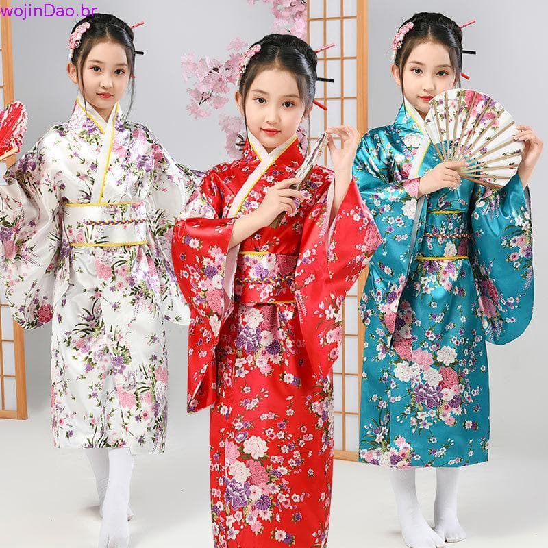 Estilo Japonês Meninas Tradicional Kimono Crianças Original Ao Dai Yukata Vestido De Noiva Dança Haori Harajuku Trajes