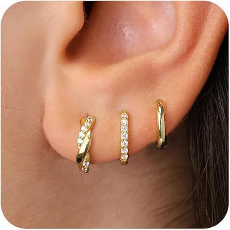Brincos circulares simples femininos, simples, elegantes, requintados, brincos de diamante, conjunto de 3 peças