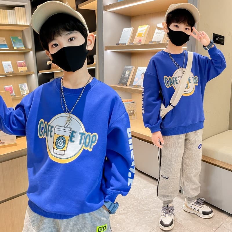 GILE primavera menino moletom grande criança bonito influenciador primavera outono camiseta de manga comprida crianças 9
