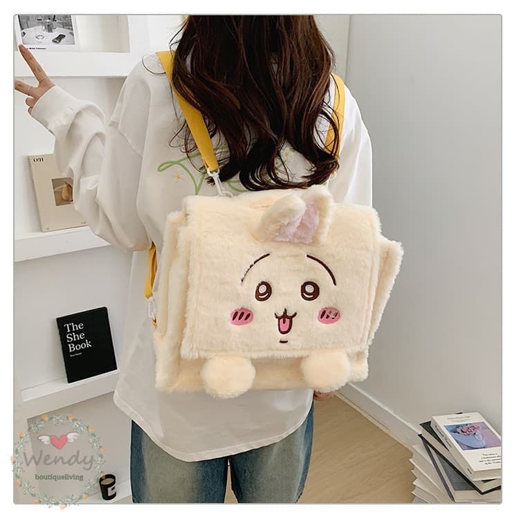 Mochila De Cachorro Canela De Desenho Animado-Bolsa De Pelúcia Kawaii Para iPad Estudantes