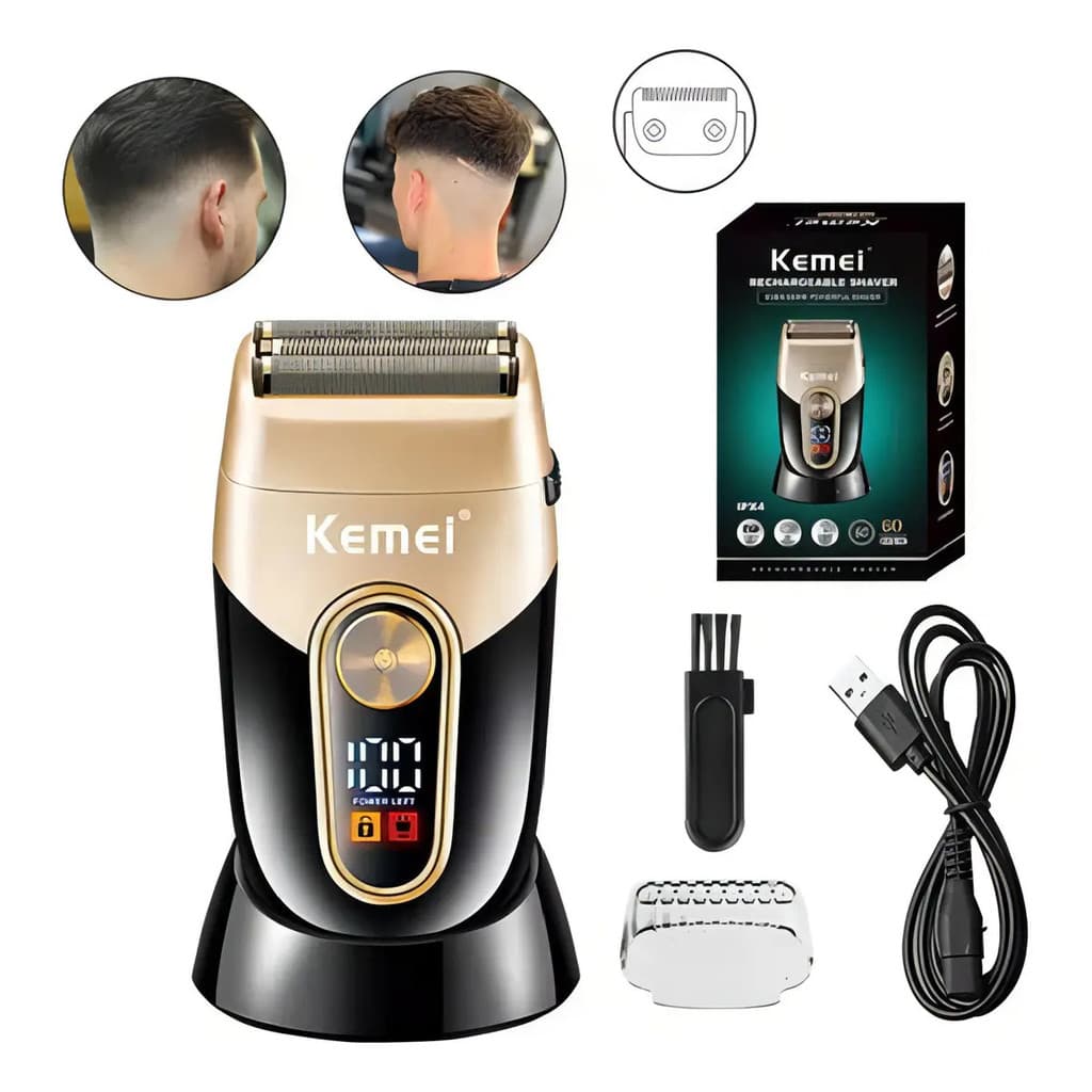 Barbeador Eletrico Shaver Profissional Kemei Km 3209 Cor Dourado-preto Voltagem