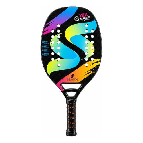 Raquete Beach Tennis Seaside 12k Full Carbono Frame Grip Premium EVA Soft Alta Absorção Controle Potência Preto