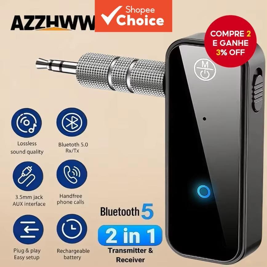 Adaptador De Áudio AUX Bluetooth 6.0 3.5 Mm Transmissor Receptor 2 Em 1 Para Alto-Falantes Fone De Ouvido Tablet TV PC
