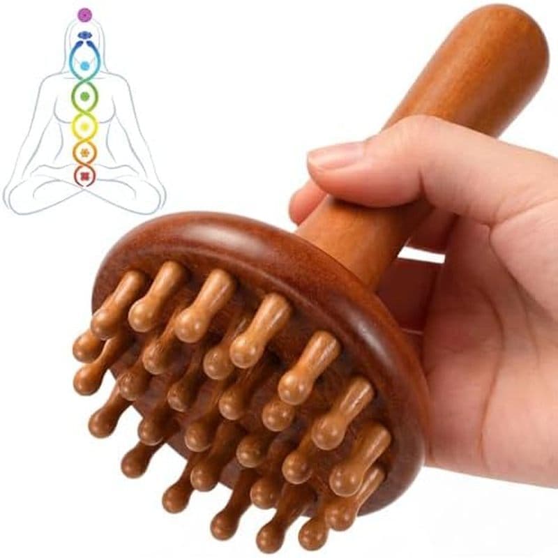 Escova De Massagem Meridiana De Jacarandá De 28 Dentes Para Corpo E Couro Cabeludo , Corporal De Madeira Com Alça , Mass