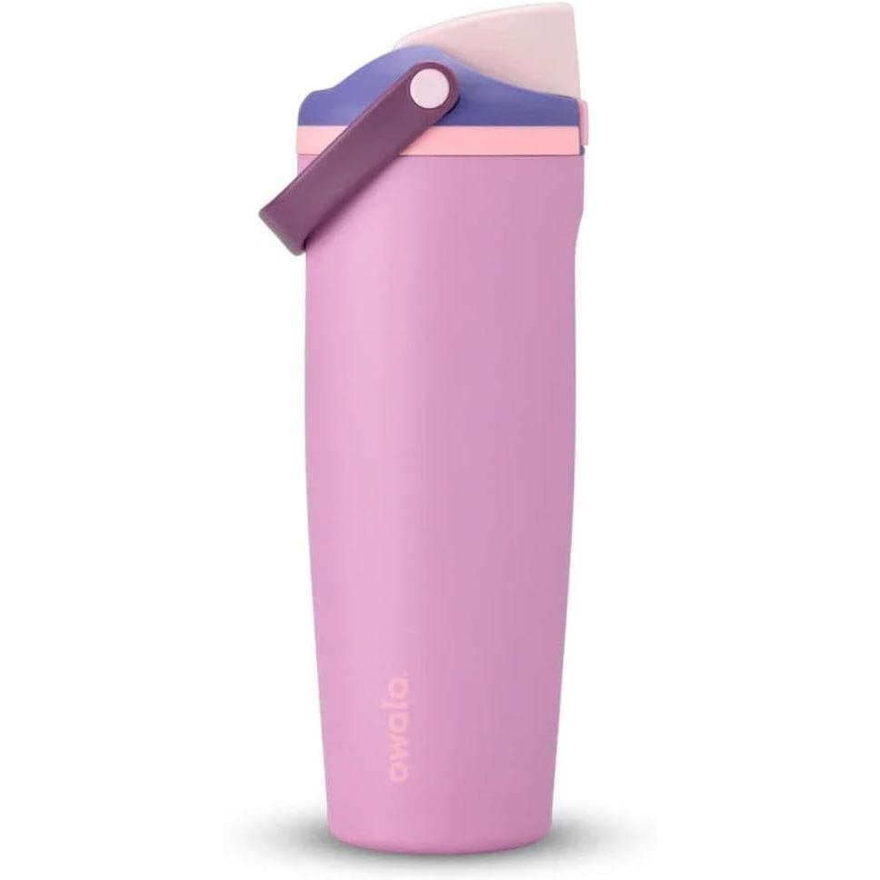Copo Fofo para Bebidas OwalaFreeSip30ozGarrafa de Água em Aço Inoxidável, Bonito em Roxo, Design Oscilante com Alça