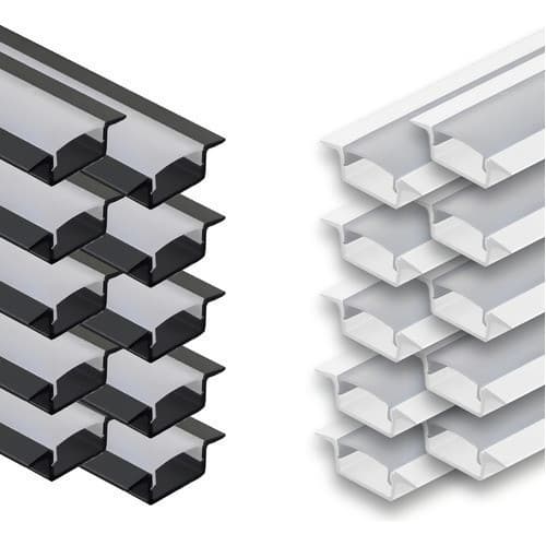 Kit 20 Perfil Preto Alumínio Embutir 17mm 07mm Preto Fita LED 1 Metro Fácil Instalar Casa Moveis Quartos Resistente