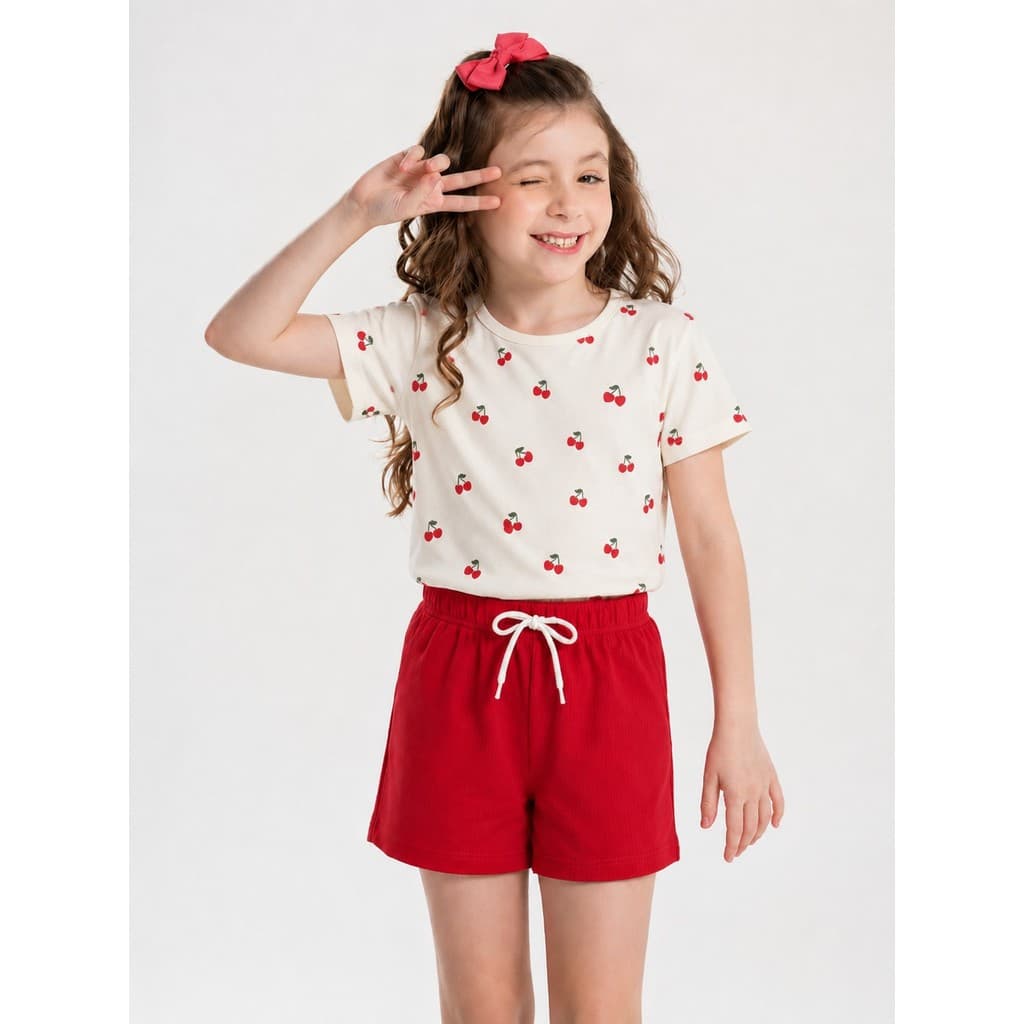 Conjunto Infantil Verão Feminino Cereja - OFF | ED KIDS Off White