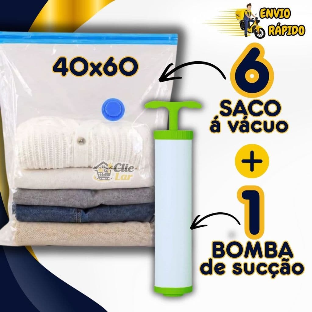 Saco á Vácuo Organizadores 40x60 Para Roupas e Mala de Viagem + Bomba Manual