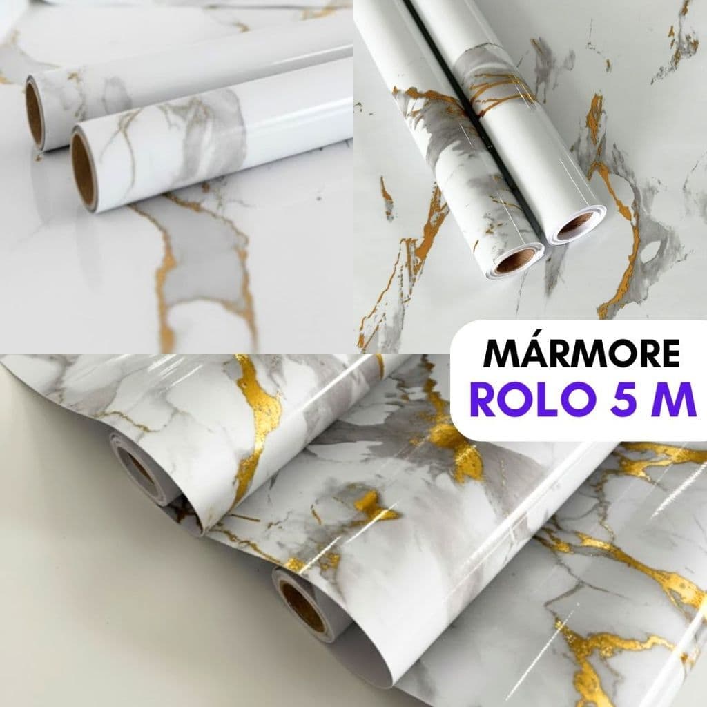 Papel de Parede Mármore Brilhante 5M x 45cm Vinílico Reforma Envelopamento Decoração Adesivo