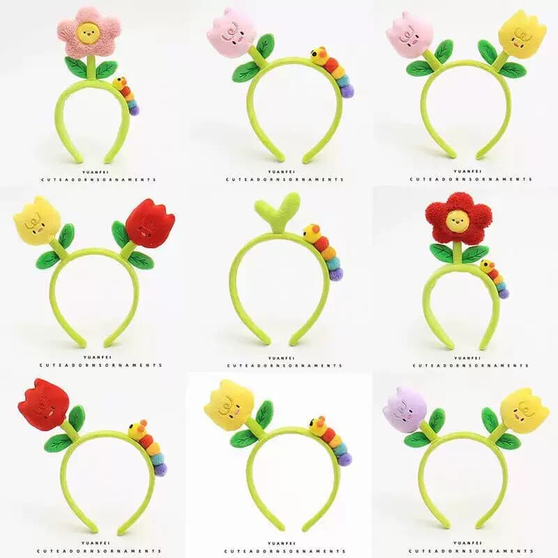 Girassol lagarta flor bonito dos desenhos animados bandana moinho de vento broto de feijão verde pequena flor engraçado