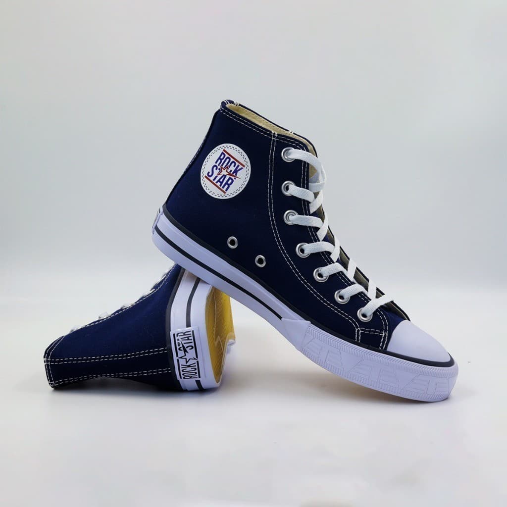 Tênis Casual Cano Alto Azul Marinho Unissex Design Estiloso Atemporal e Conforto Diário Rock Star