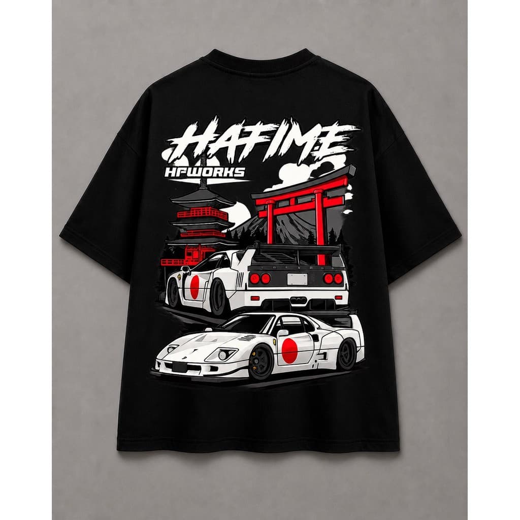 Camiseta Oversized Japão HAFIME HFWORKS Nissan Skyline GTR Drift Streetwear Masculina Camisa Algodão
