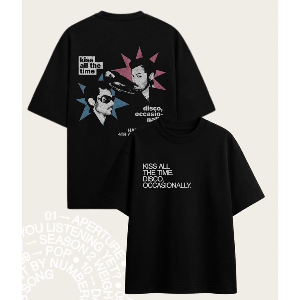 Camiseta Masculina Feminina Harry Styles Kiss All The Time Frente Texto Verso Foto Estrelas T-shirt Unissex