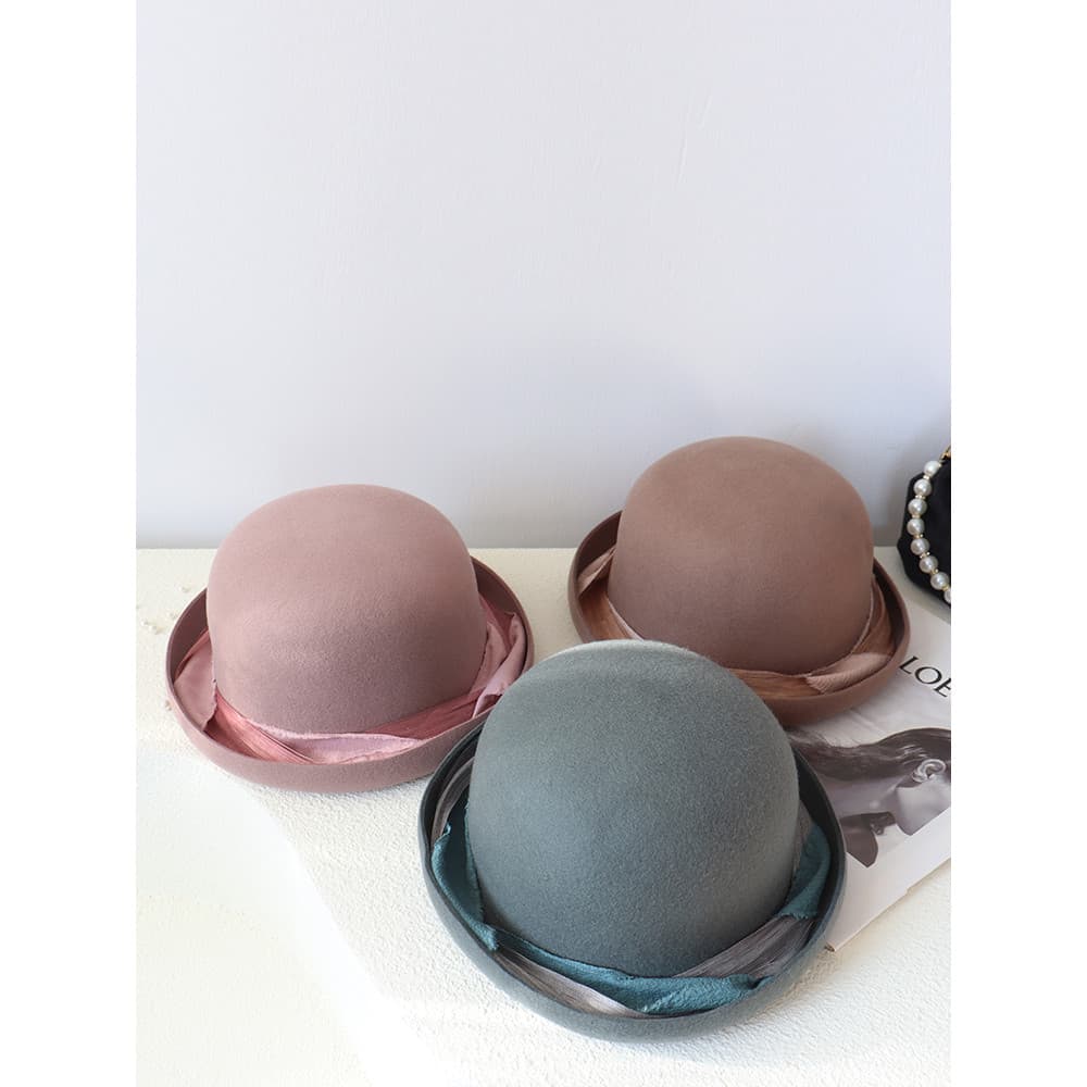 Outono inverno chapéu feminino linho de seda curling chapéu superior francês Retro elegante pote chapéu de linho de seda