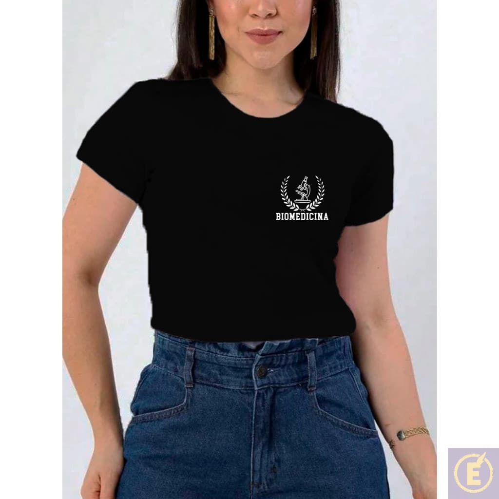Blusa Feminina Biomedicina Baby Look Estampada Faculdade Brasão Peito College 100% Algodão