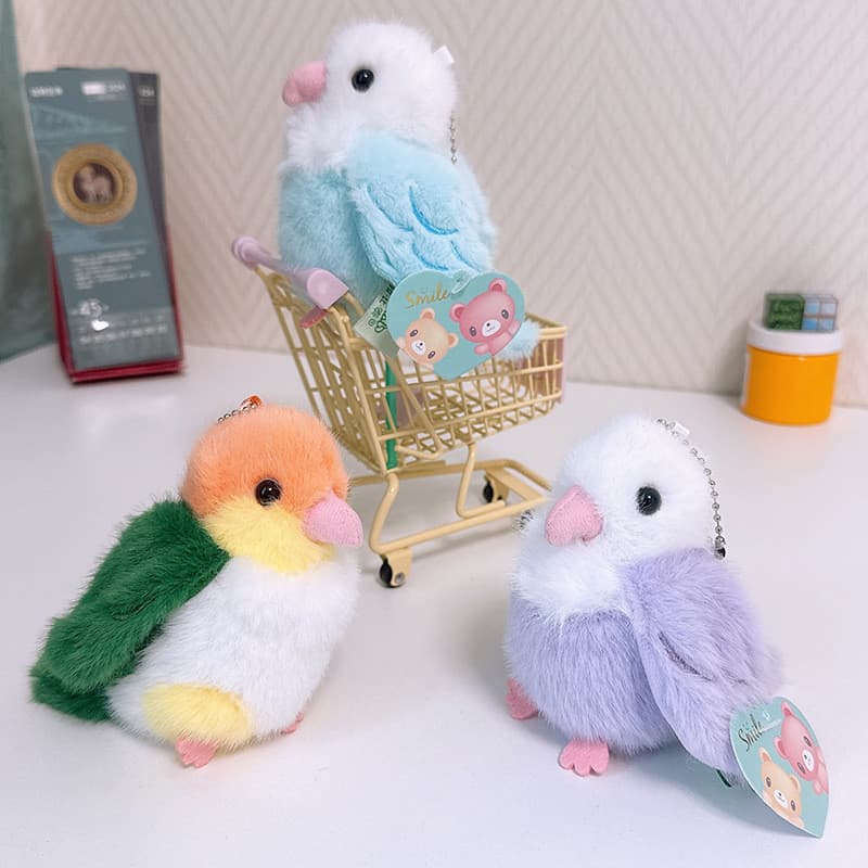 Simulação papagaio pingente de pelúcia brinquedo das crianças pássaro pulseira Pop anel saco pingente pulseira boneca ch