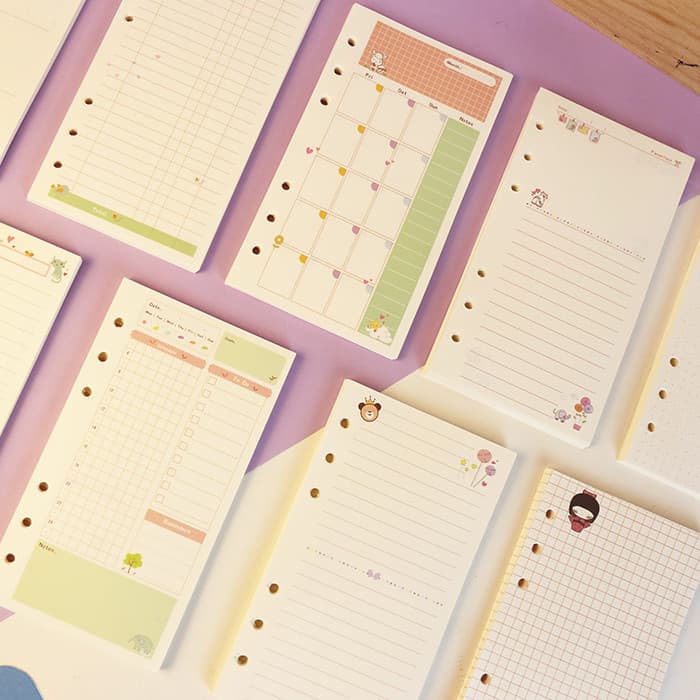 Desenhos animados dos desenhos animados A5A6 caderno de folhas soltas recarga padrão 6 buracos manual em branco agenda p
