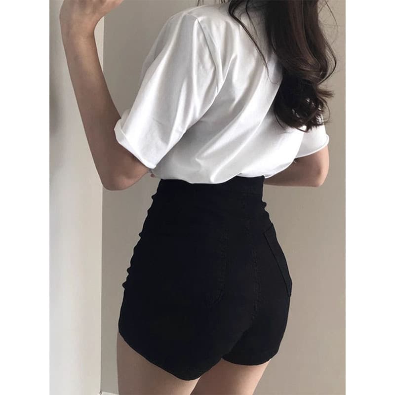 Tamanho grande gordura mm preto Denim Shorts feminino primavera estilo fino cintura alta quente menina magro elástico ná