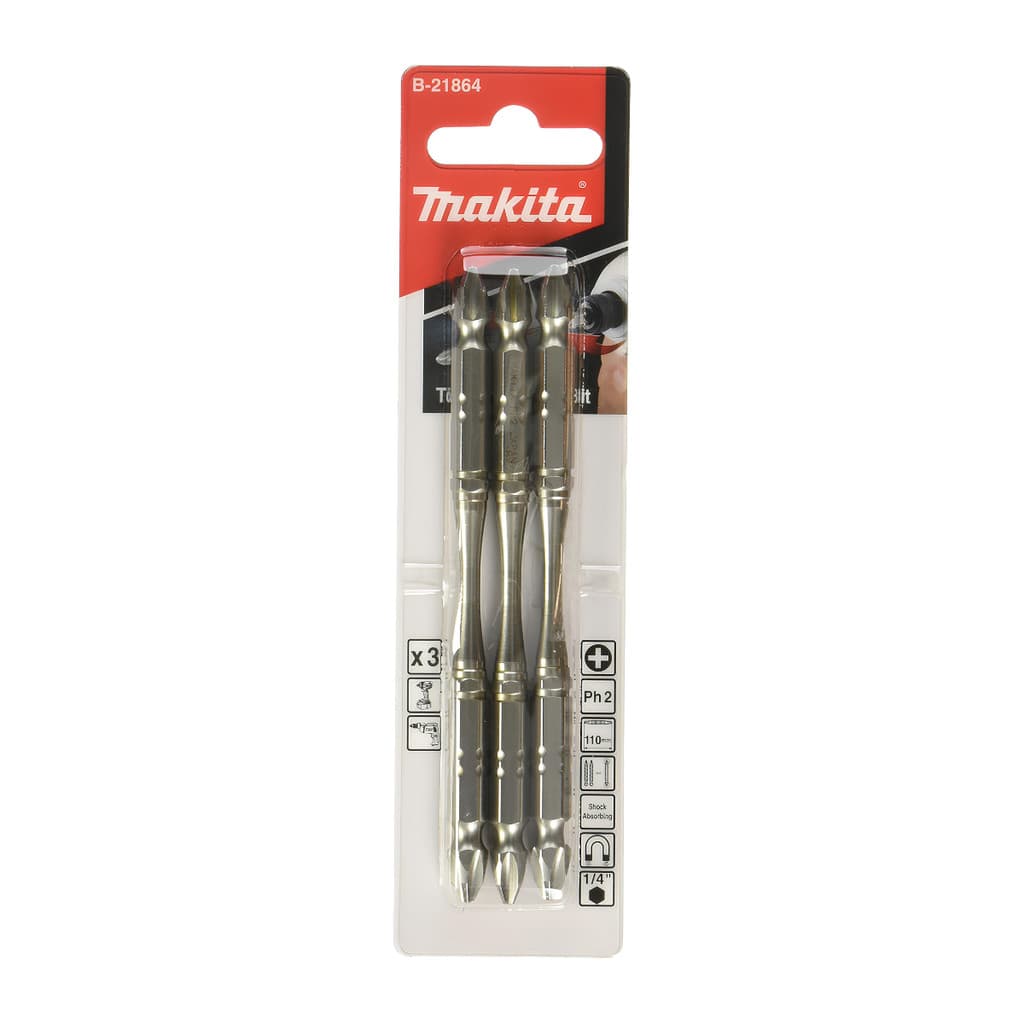 PONTEIRA DUPLA PHILLIPS MAKITA BITS DE TORÇÃO PH2 110MM B-21864 3 PEÇAS