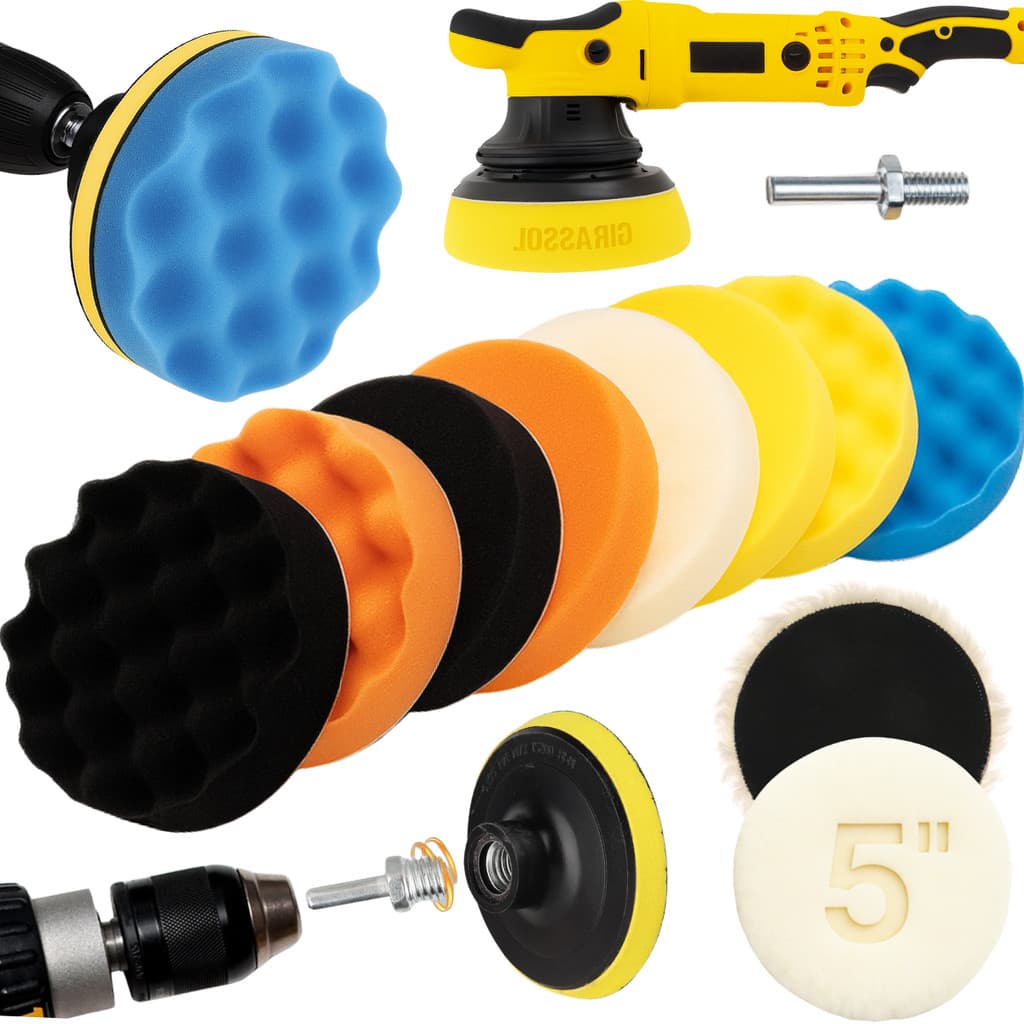 Kit 11 Peças 5 Pol. 125mm Disco Espuma Boina Lã Prato Pino M14 Polimento Automotivo KP18