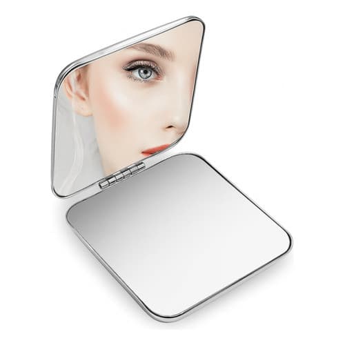 Mini Espelho Duplo de Bolsa Portátil Dobrável Inox Compacto 6cm