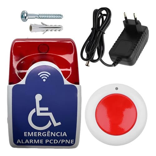 Alarme Audiovisual Sem Fio Para Banheiro Pne/pcd Um Botão