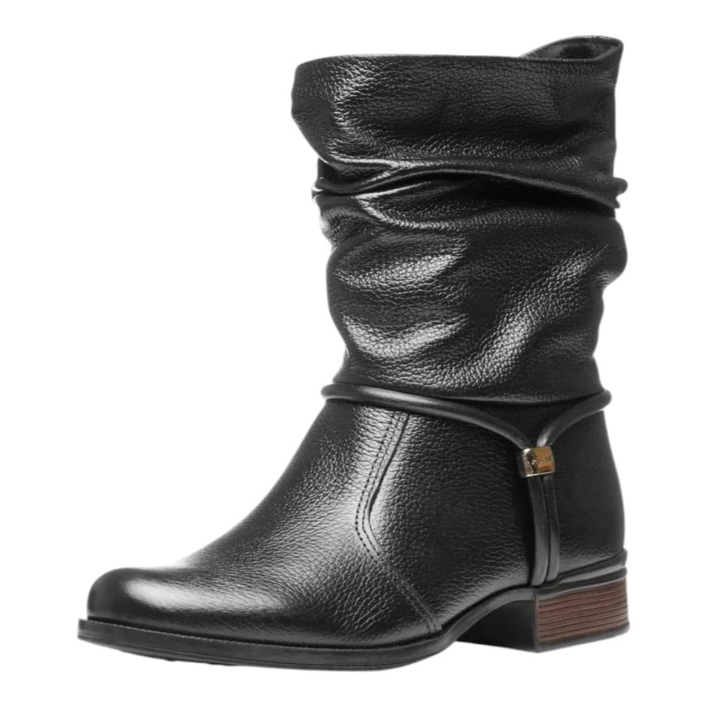 Bota Feminina Cano Baixo Moderna em Couro Estilo Leve Pegada