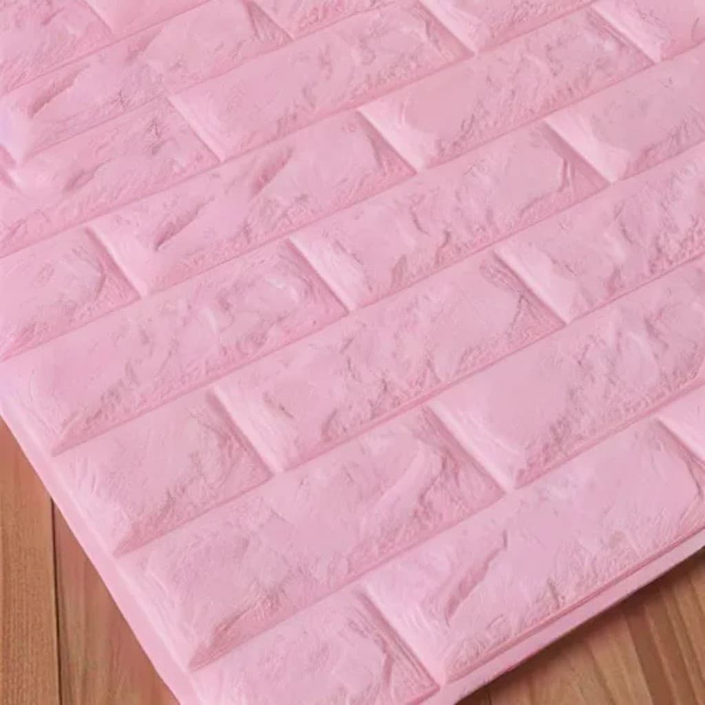 Kit 90 Placas 3D Tijolo Rosa 70x38 Adesivo Autocolante Decoração Quarto Sala Banheiro