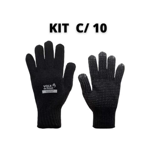 Kit Luva Cotton Black Pigmentada Volk CA 36347 Volk Luva Malha Preta Obras Construcao Manutencao