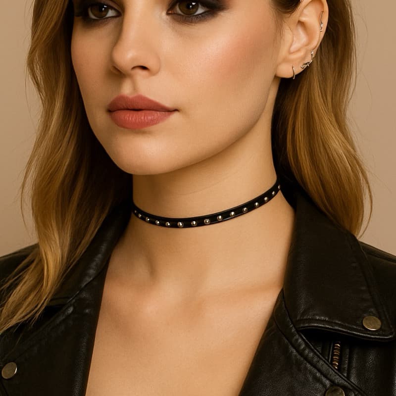 Colar Chocker em camurça com tachinhas dourado e prata várias cores