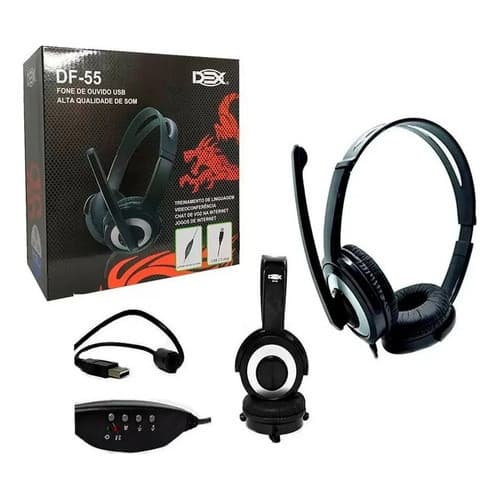 Fone De Ouvido Gamer Headset Dex Df-55 Com Usb E Controle Cor Preto
