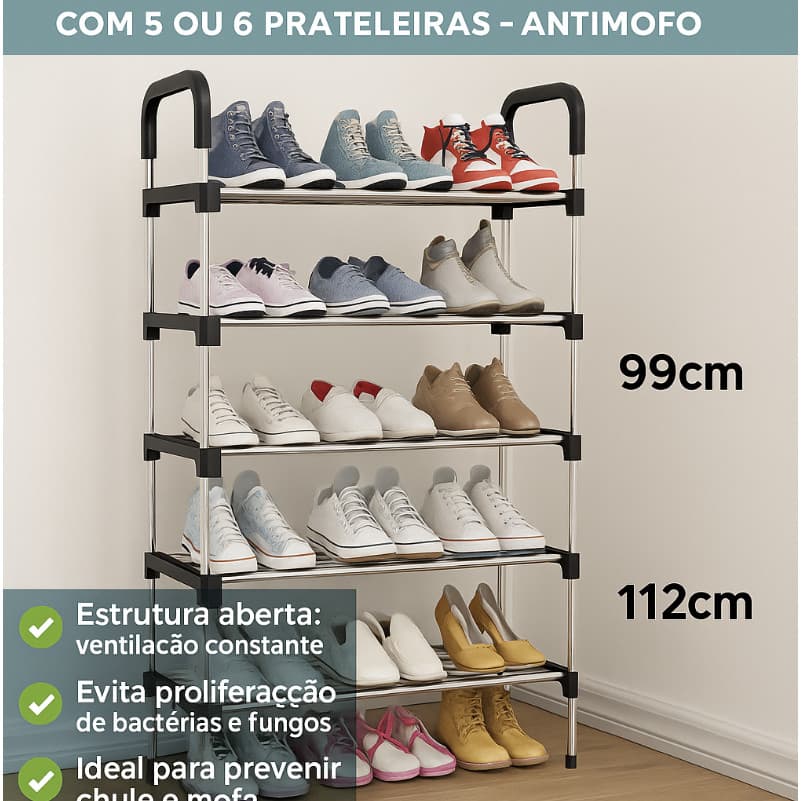 Sapateira Multiuso Ventilada Multiuso com 6 Prateleiras  Antimofo Organizador de Tênis
