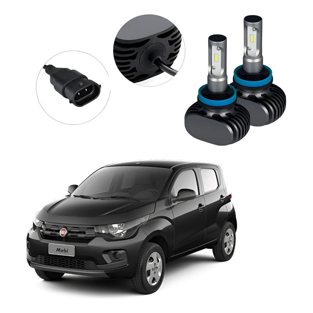 Kit Lâmpadas Ultra Led Farol Milha Fiat Mobi 2019 2020 H11 Prateado Branco-frio