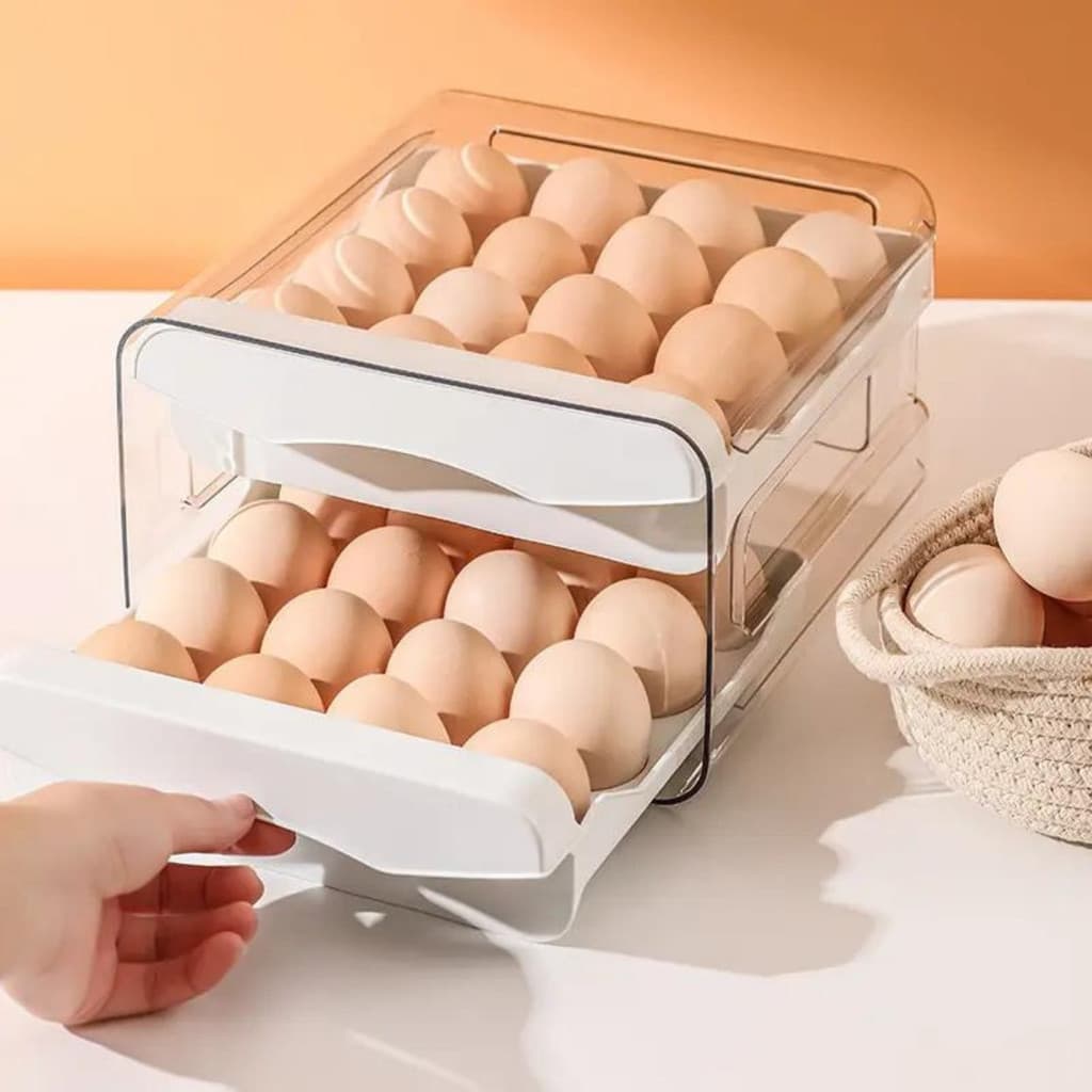 Gaveteiro P/ 32 Ovos Duplo Organizador Geladeira Acrílico 2 Gavetas DT25673