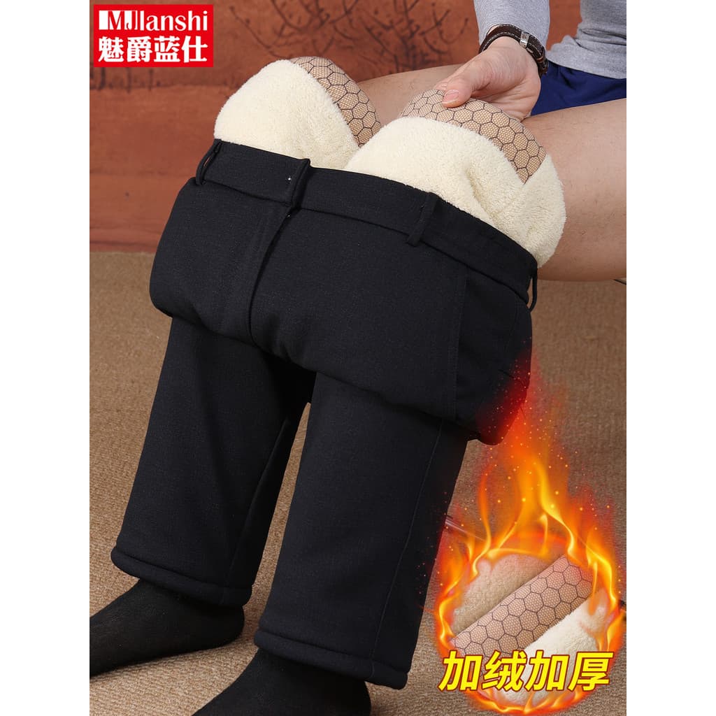 Pai velo-calças de lã inverno meia-idade idosos calças casuais masculinas roupas de inverno para idosos calças de algodã