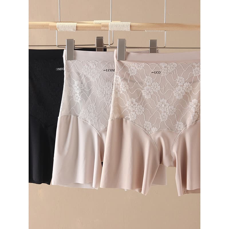 Cintura pequena estreita barriga luz pressão Hip-Lifting calças femininas verão cintura alta renda macia gaze Anti-refle