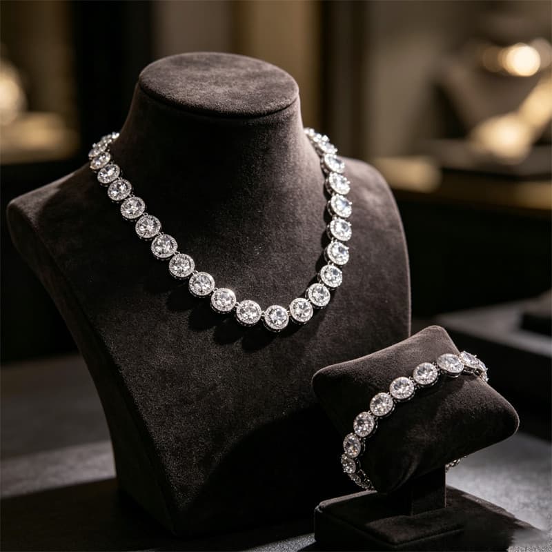 Colar Riviera Cravejado Feminino 50cm com Pulseira 20cm Kit ou Unidade Prata/Dourado Luxo Festa