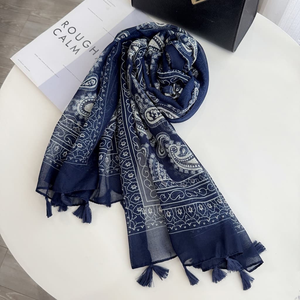 Literário Retro caju flor cachecol feminino primavera outono inverno lenço de seda fino xale dupla utilização ar condici