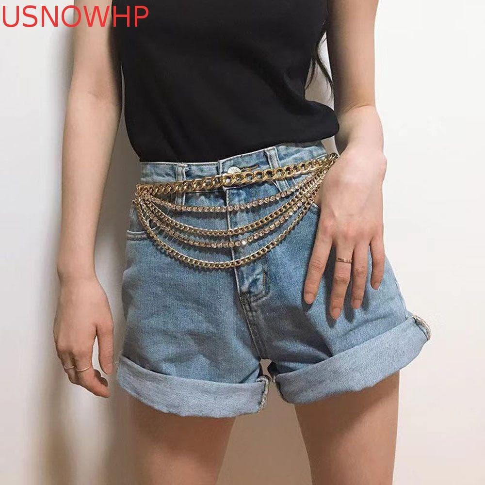 USNOWHP Corpo Colar Barriga Cintura Corrente Retro Charme Hip Hop Personalidade Metal Punk Cinto De