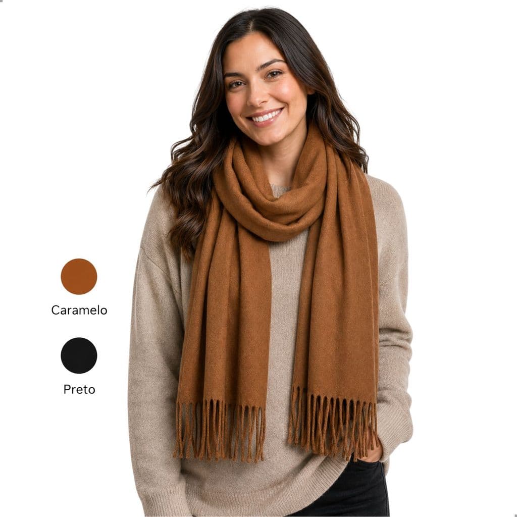Cachecol Pashmina Xale Tipo Manta com Franjas Toque Macio 180x70cm Inverno