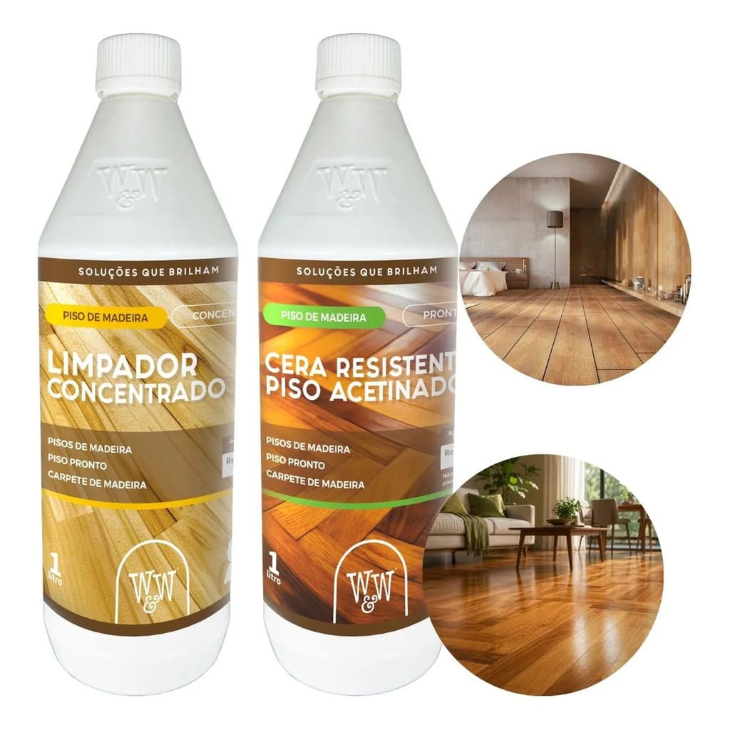 Cera Acetinada Piso Madeira W&W 1L ✨+ Limpador Concentrado 1L 🧼 Taco Assoalho Madeira