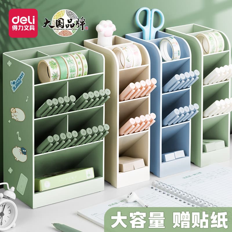 Suporte para caneta Deli Inserção oblíqua Tipo ins Armazenamento de mesa Balde de caneta transparente Suporte para canet
