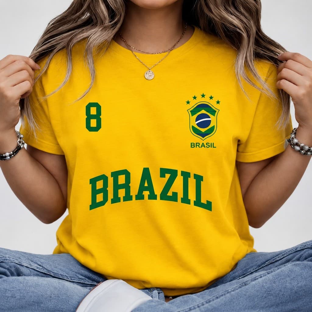 Camiseta Feminina Blusa Brasil Copa Brasileira Bandeira Futebol Tendência Streetwear Oferta Básica