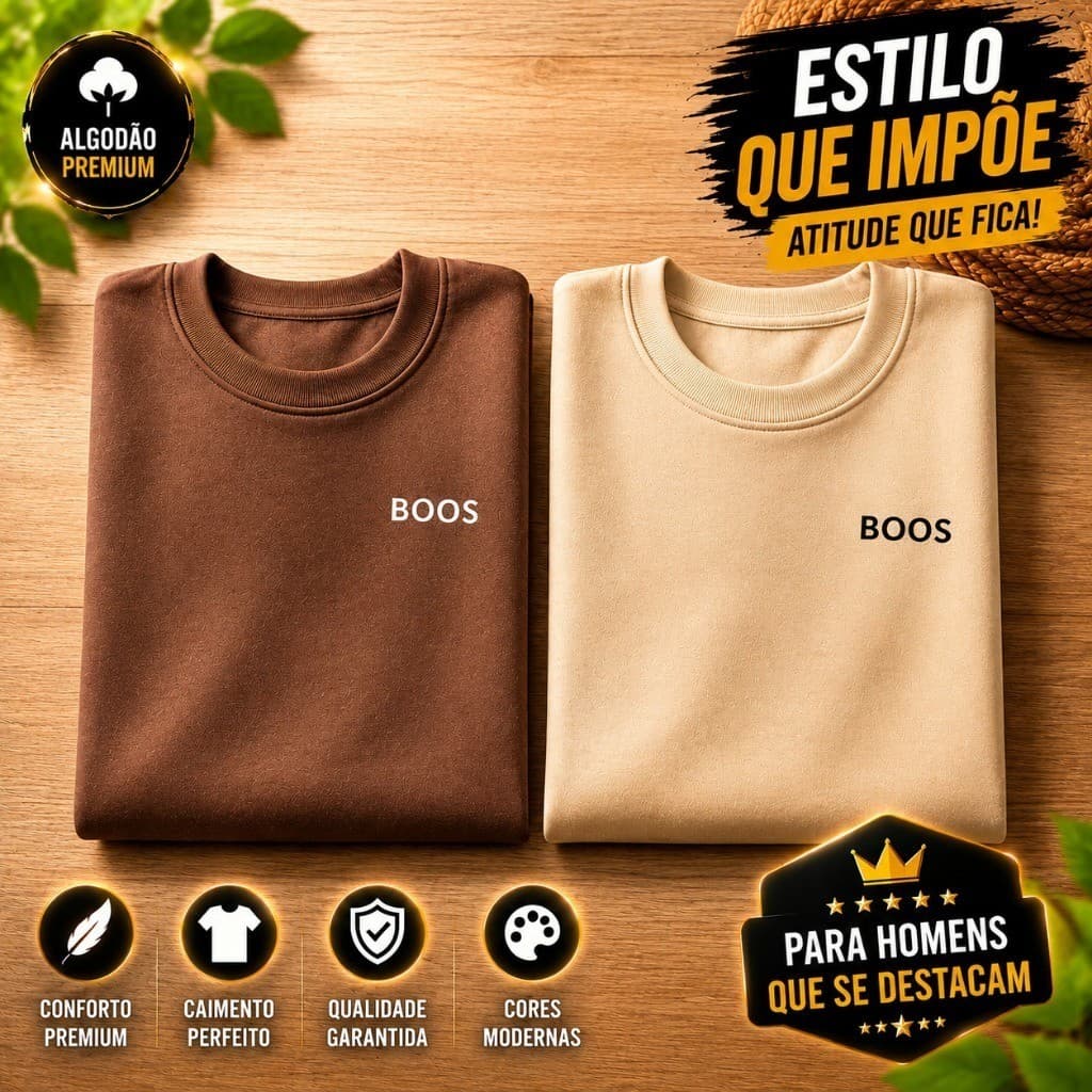 Kit 2 Camisetas Masculinas 100% Algodão Confortável Manga Curta Gola Redonda Casual Diário Premium