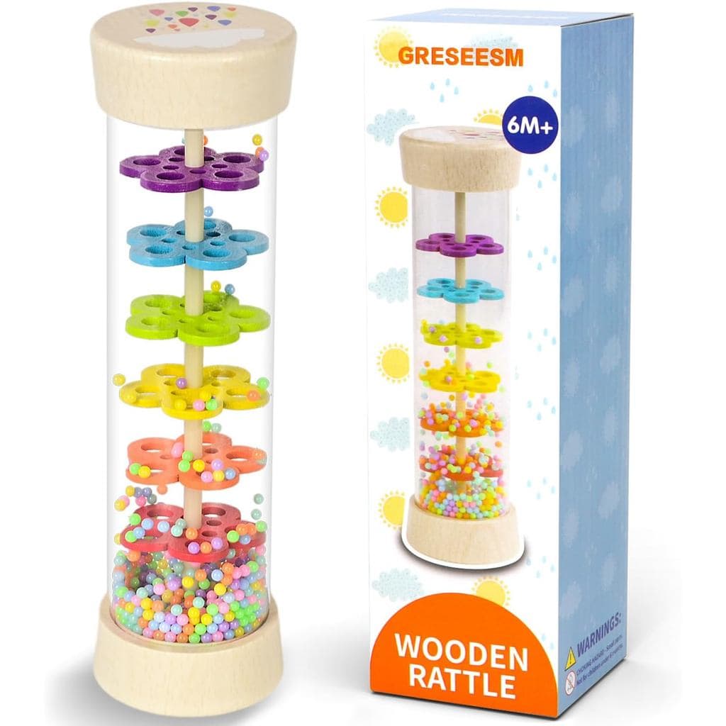 Rainstick, brinquedo Montessori para bebês, adequado para bebês de 6 a 12 meses e de 1 ano, chocalho sensorial de madeir
