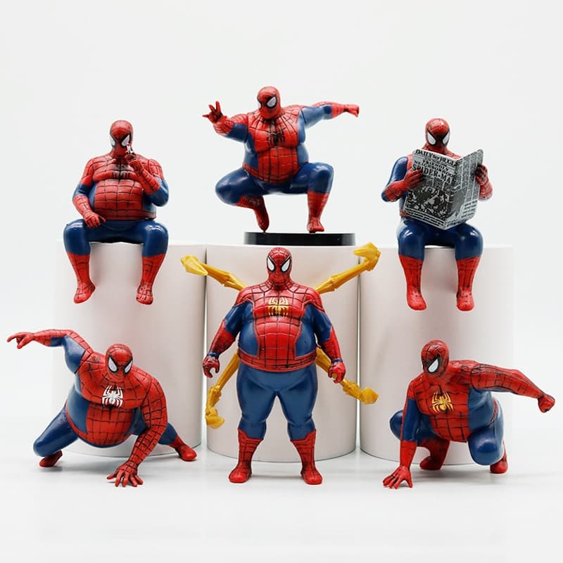 6 Pçs/Set 7.5cm Anime Os Vingadores Figura De Ação Versão Gorda Homem-Aranha Ferro Ler Jornal PVC Decoração De Carro Mod