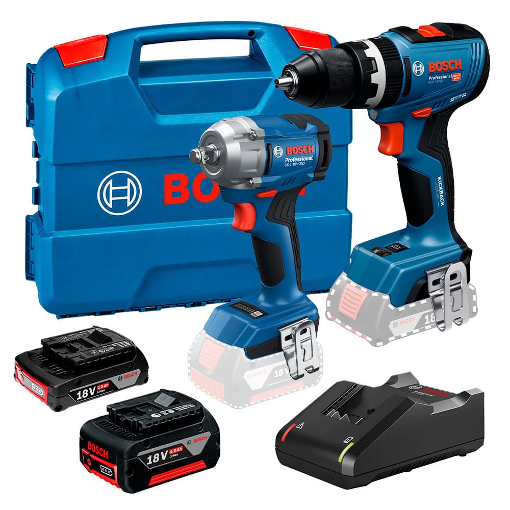 Parafusadeira e Furadeira 1/2" GSB 18V-65 + Chave de Impacto 1/2" GDS 18V-350 Completo Bosch