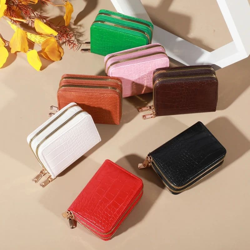 Carteira Feminina Elegante com Múltiplas Divisórias | Bolsa de Couro PU Casual com Fechos Duplos e Estilo