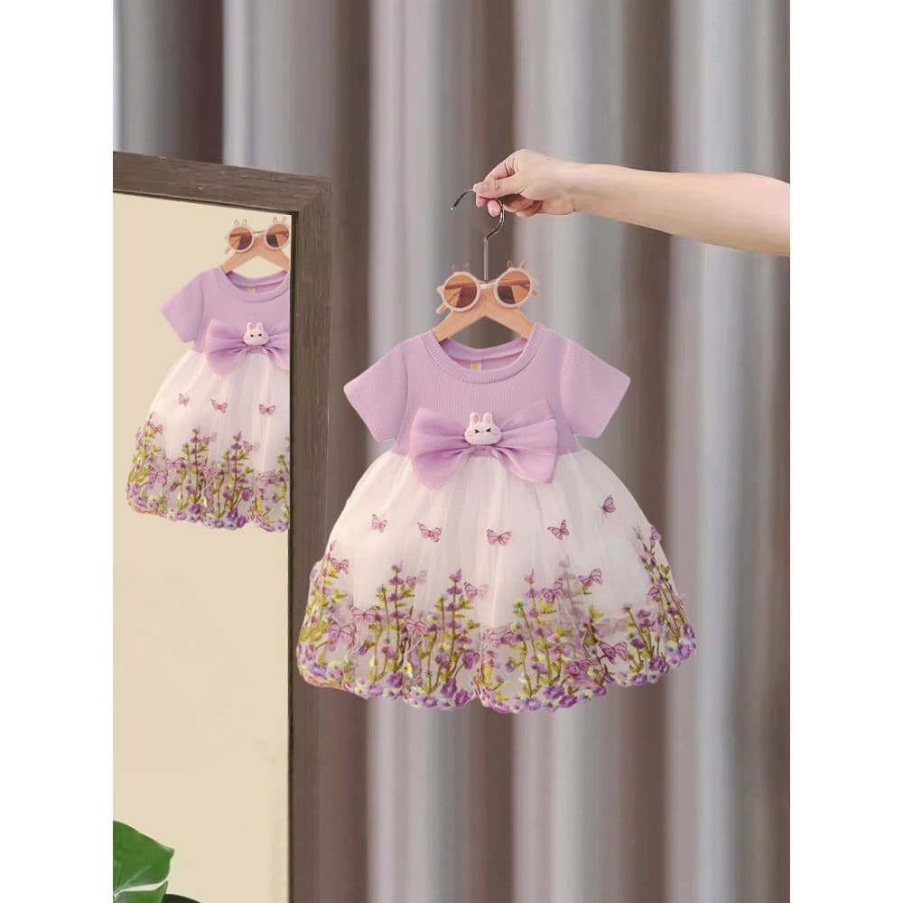 Meninas vestido de verão 2026 novo estilo Floral gaze vestido estilo verão Super bonito doce vestido de verão crianças v
